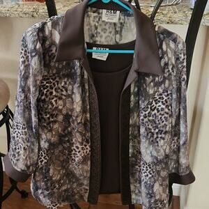 R & M Richard's women's 12 Petite brown animal print two-piece blazer an…